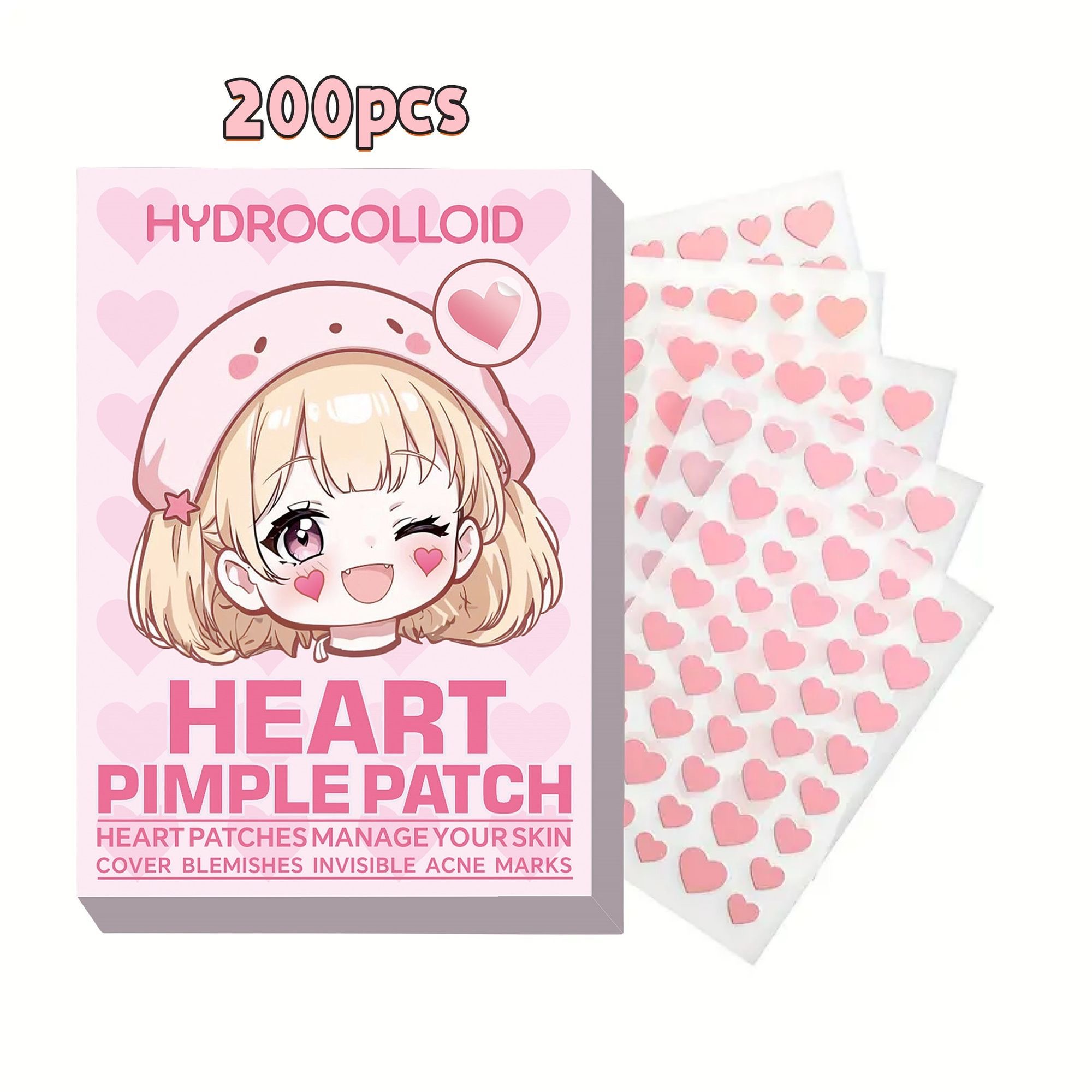 Skincare Pink - 200Pcs Cute Pink Heart Pimple Patches,